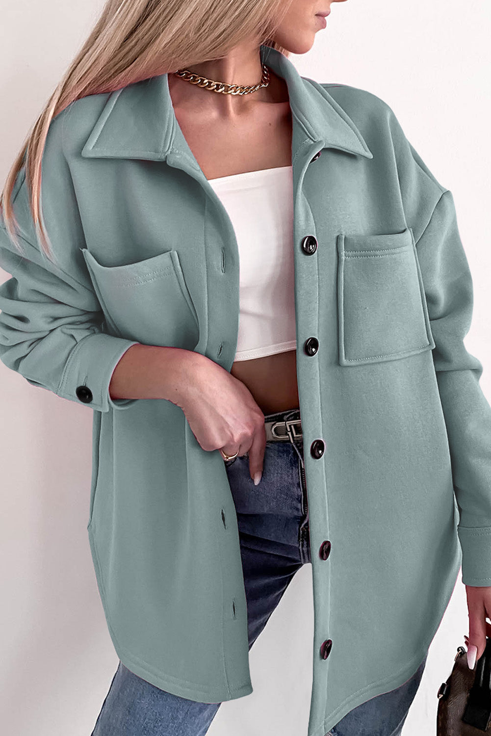 Drune | Oversized Hemdbluse mit Großen Taschen Polyester Minimalistisch und Stilvoll