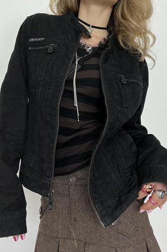 Drune | Schwarze Denim Truckerjacke