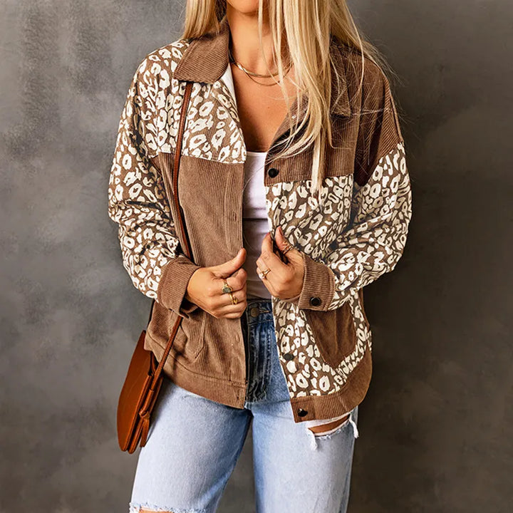 Drune | Damen Cordjacke mit LeopardenDetails