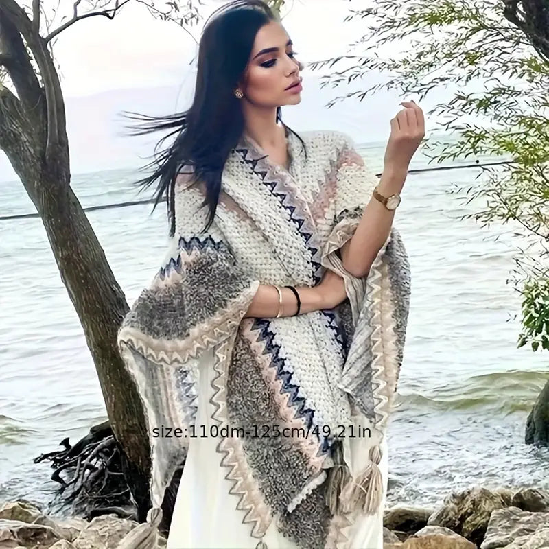 Drune | Vintage Wavy Striped Knitted Scarf Tassel Vest