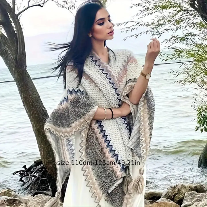 Drune | Vintage Wavy Striped Knitted Scarf Tassel Vest