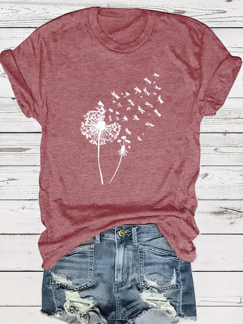 Drune | T-Shirt mit Löwenzahn-Print und Rundhalsausschnitt