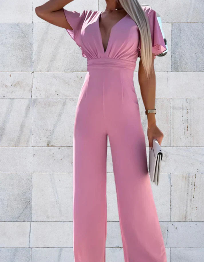 Drune | stilvolles Overall mit tiefem V-Ausschnitt und kurzen Ärmeln für einen eleganten und modischen Look