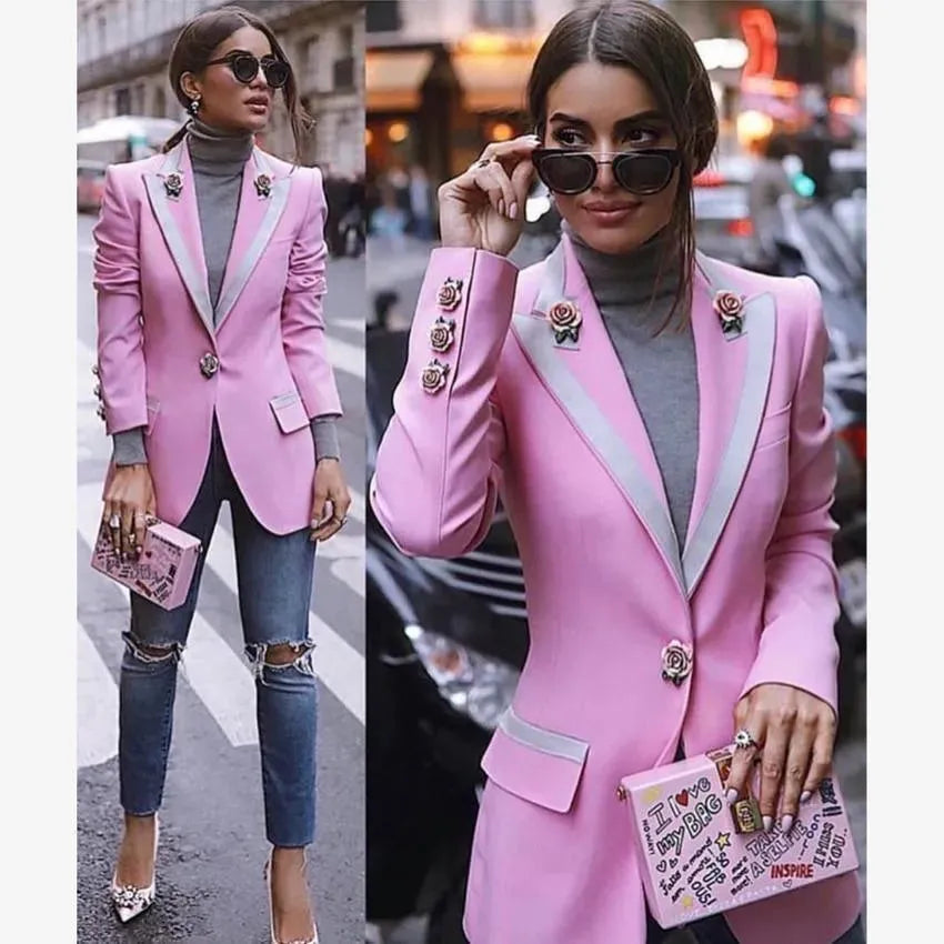 Drune | Eleganter Pink Blazer für Frauen - Lässig - Einfarbig
