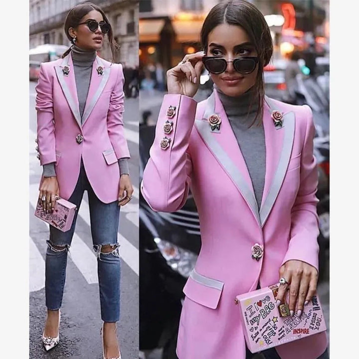 Drune | Eleganter Pink Blazer für Frauen - Lässig - Einfarbig