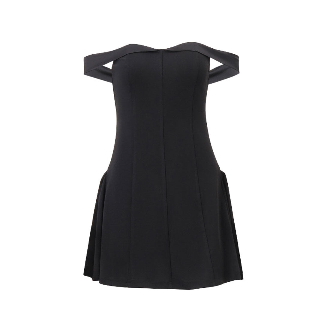 Drune | Elegantes Satin Panel Off the Shoulder Fit and Flare Mini Party Kleid