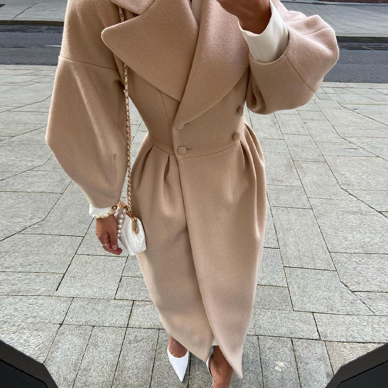 Drune | Eleganter Damen-Doppelreiher-Wollmantel - Lange Ärmel - Warm & Stilvoll