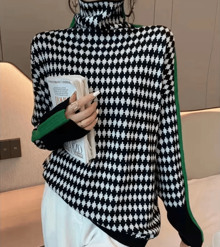 Drune | Eleganter Pullover mit schwarz-weißem Karomuster