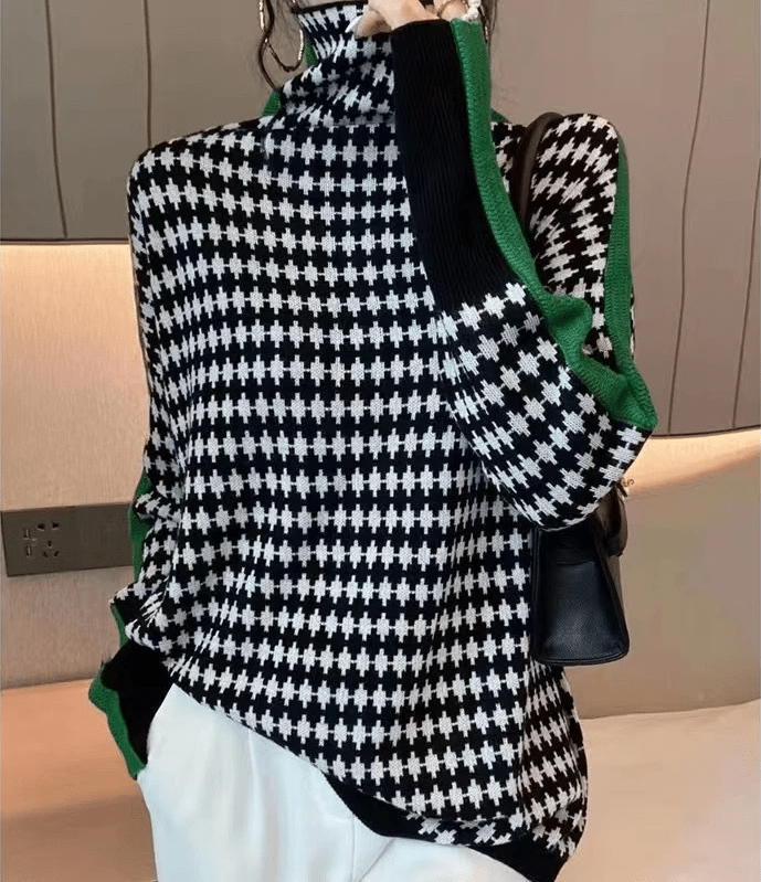 Drune | Eleganter Pullover mit schwarz-weißem Karomuster
