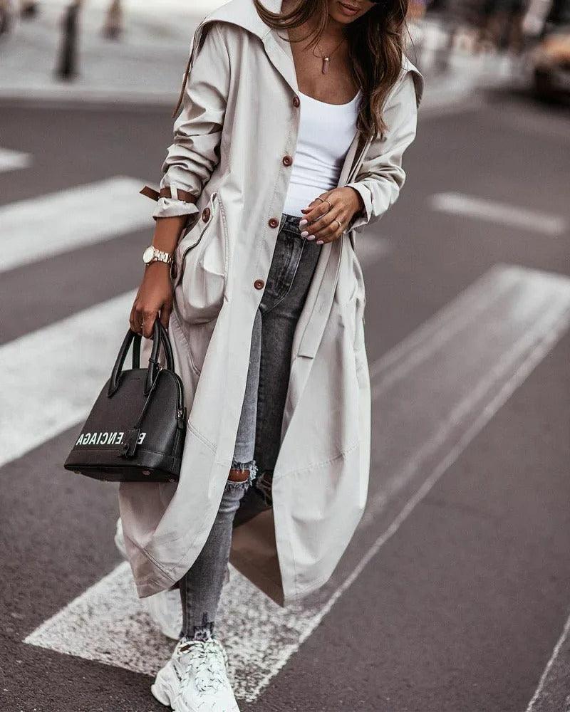 Drune | Kapuzen-Trenchcoat - Leicht und Wasserabweisend - Längeres Design - Lässiger Street Style