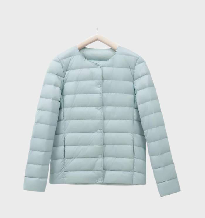 Drune | Unifarbene wattierte Jacke mit Rundhalsausschnitt für Damen