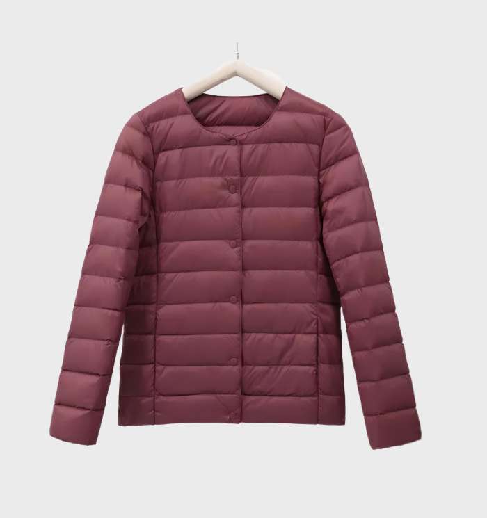 Drune | Unifarbene wattierte Jacke mit Rundhalsausschnitt für Damen