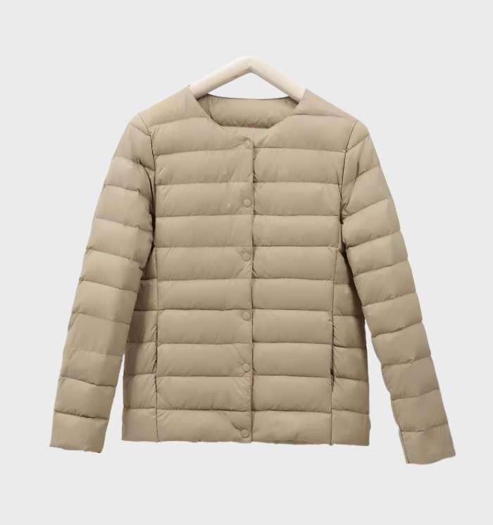 Drune | Unifarbene wattierte Jacke mit Rundhalsausschnitt für Damen