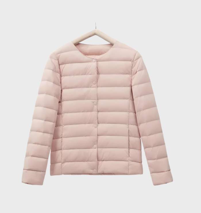 Drune | Unifarbene wattierte Jacke mit Rundhalsausschnitt für Damen