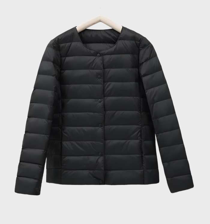 Drune | Unifarbene wattierte Jacke mit Rundhalsausschnitt für Damen
