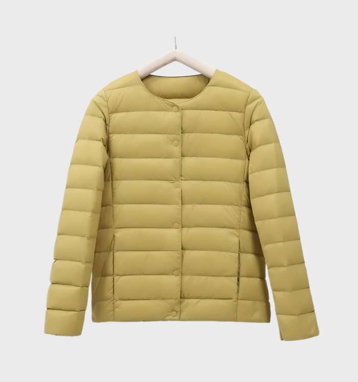 Drune | Unifarbene wattierte Jacke mit Rundhalsausschnitt für Damen