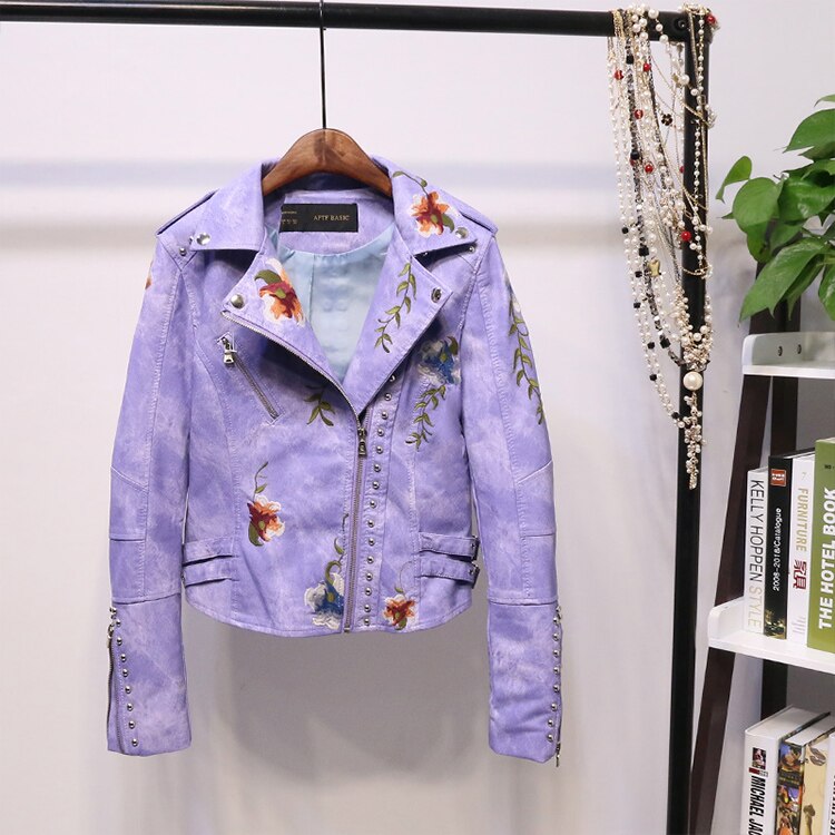 Drune | Bestickte Frauen Kunstleder Bikerjacke