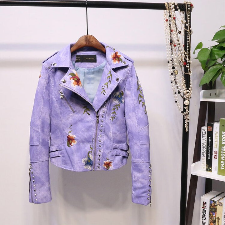 Drune | Bestickte Frauen Kunstleder Bikerjacke
