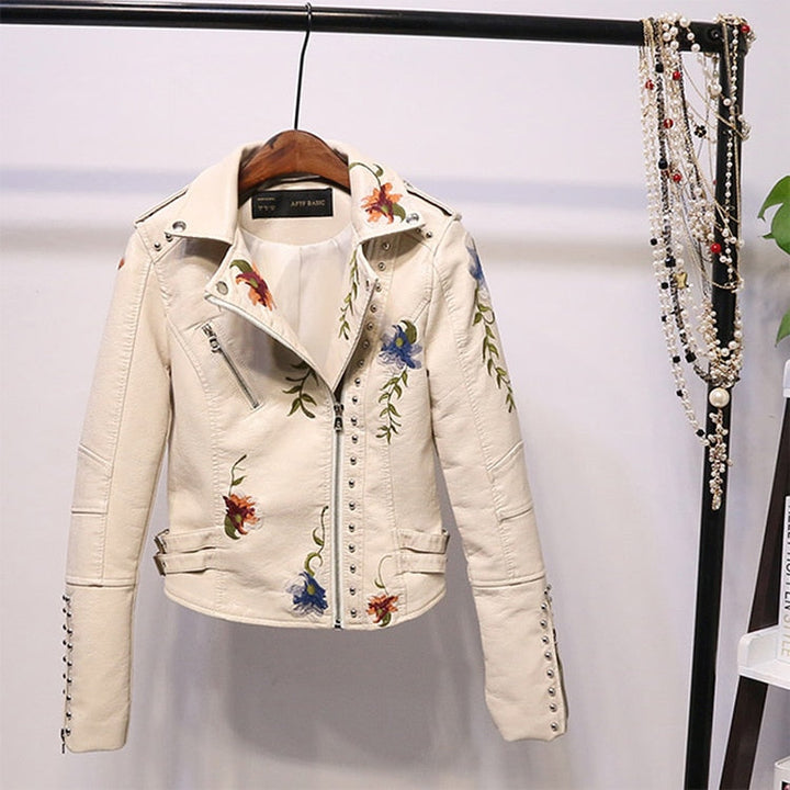 Drune | Bestickte Frauen Kunstleder Bikerjacke