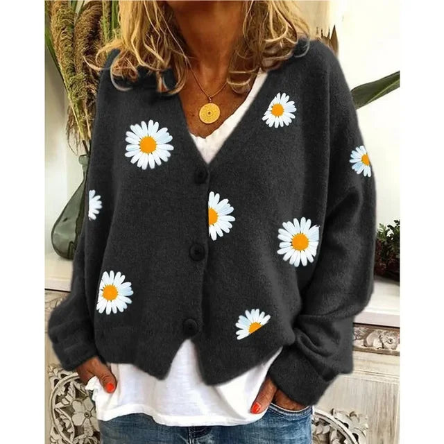 Drune | Lässige Blumen-Häkel-Strickjacke