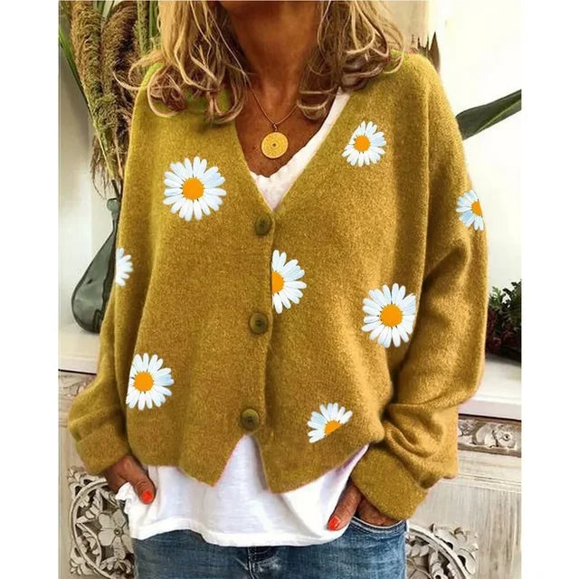 Drune | Lässige Blumen-Häkel-Strickjacke
