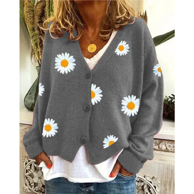 Drune | Lässige Blumen-Häkel-Strickjacke