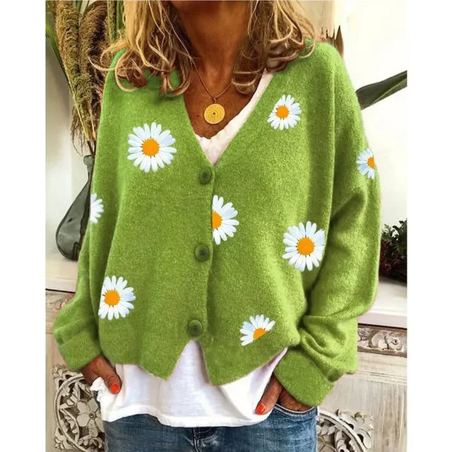 Drune | Lässige Blumen-Häkel-Strickjacke