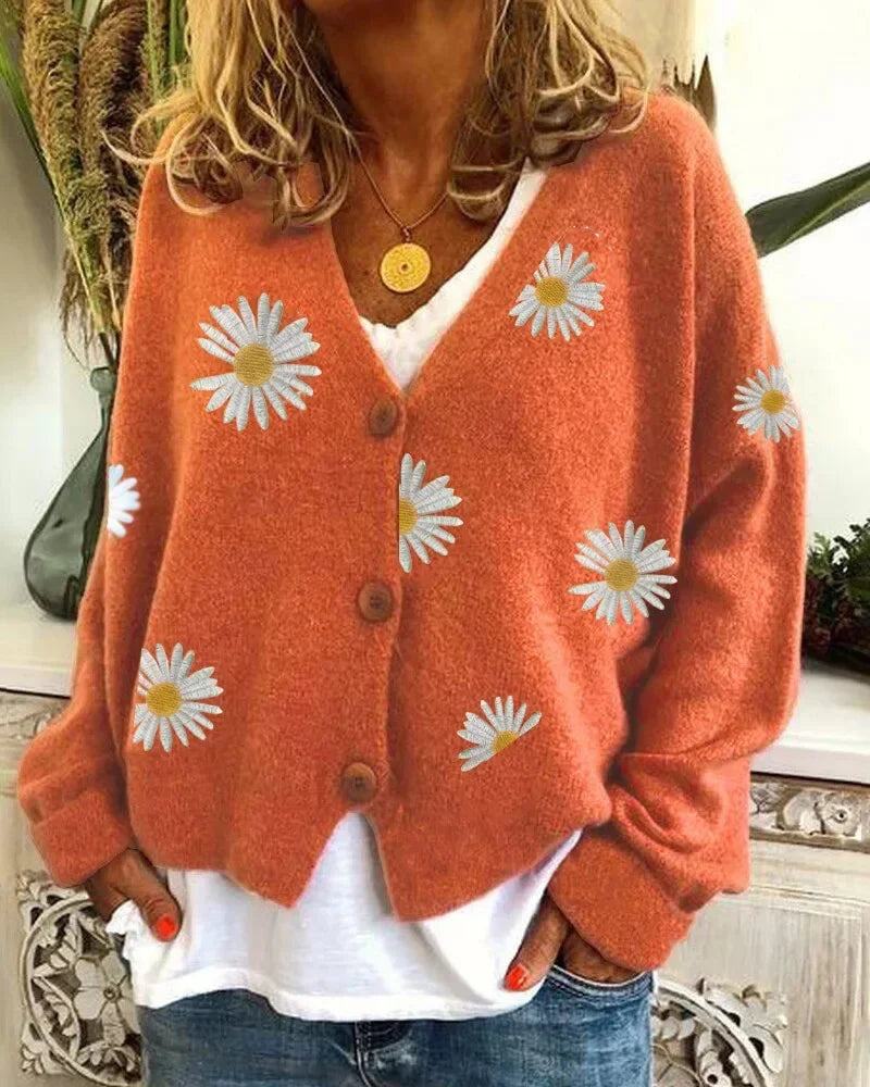 Drune | Lässige Blumen-Häkel-Strickjacke
