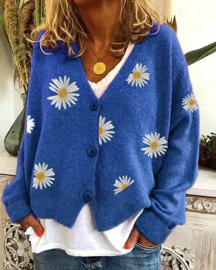 Drune | Lässige Blumen-Häkel-Strickjacke