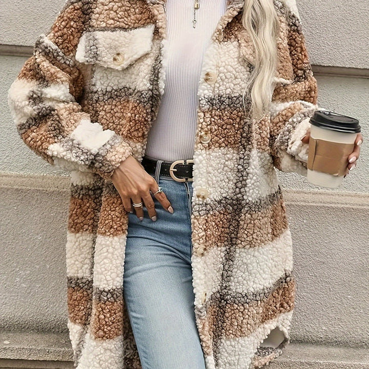 Drune | Karierter Knopfjacke mit fuzzy Muster
