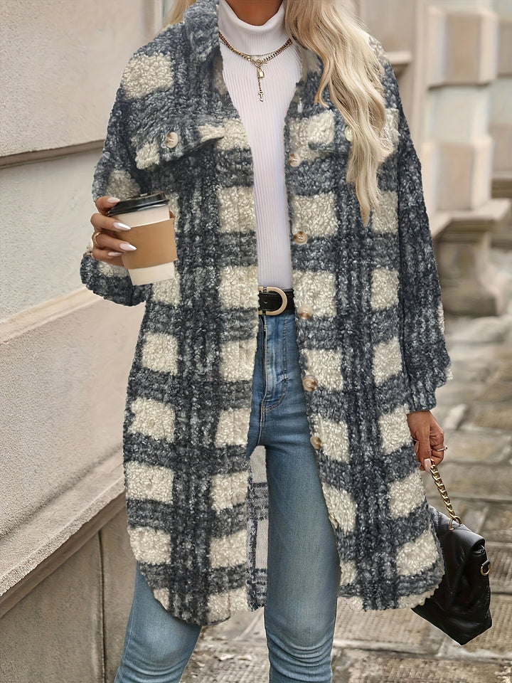 Drune | Karierter Knopfjacke mit fuzzy Muster