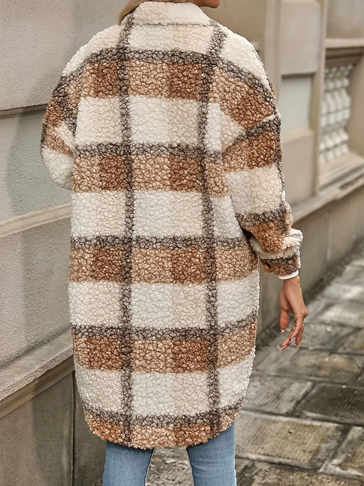 Drune | Karierter Knopfjacke mit fuzzy Muster