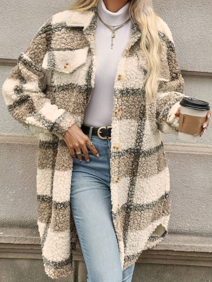 Drune | Karierter Knopfjacke mit fuzzy Muster