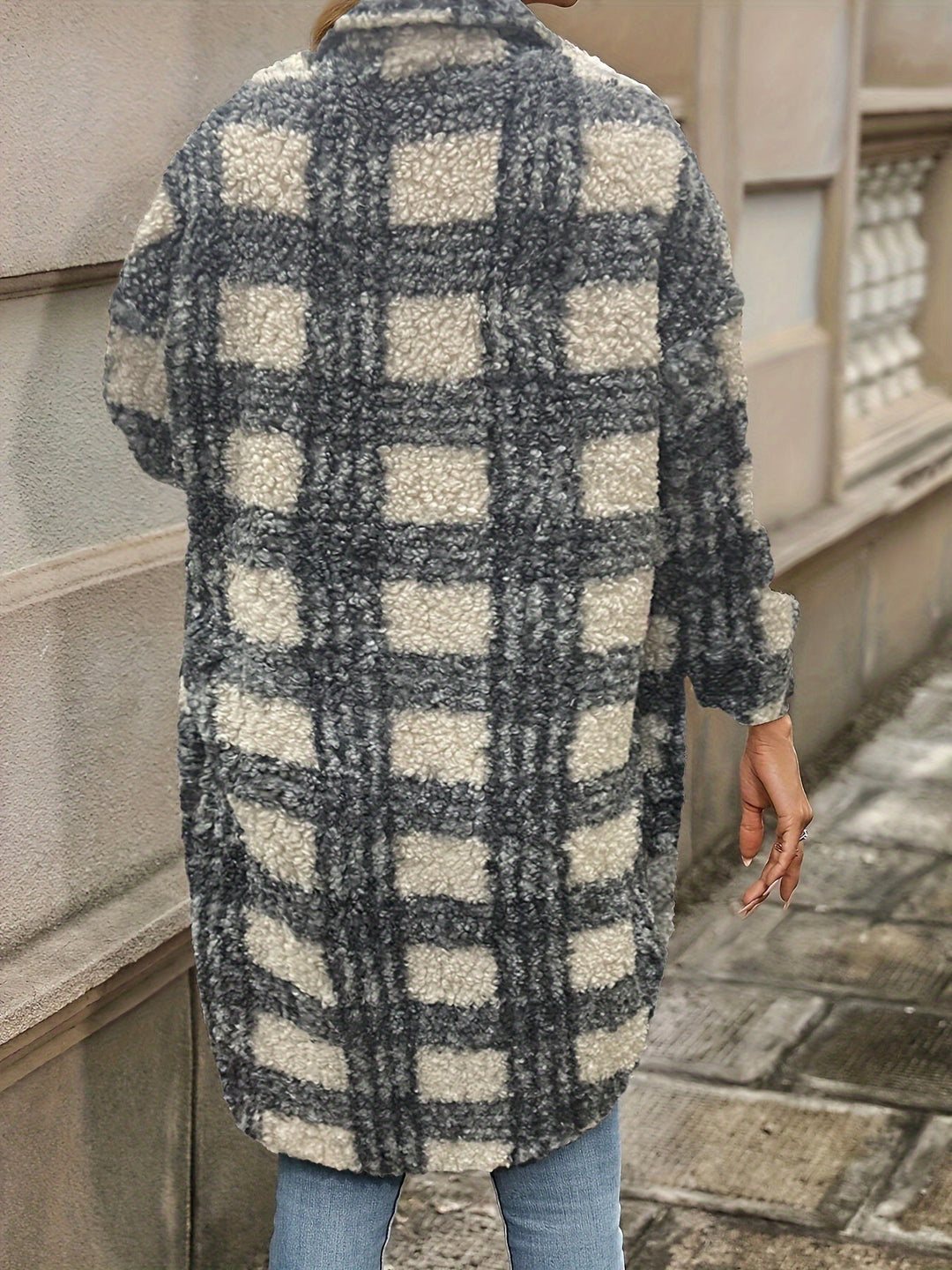 Drune | Karierter Knopfjacke mit fuzzy Muster
