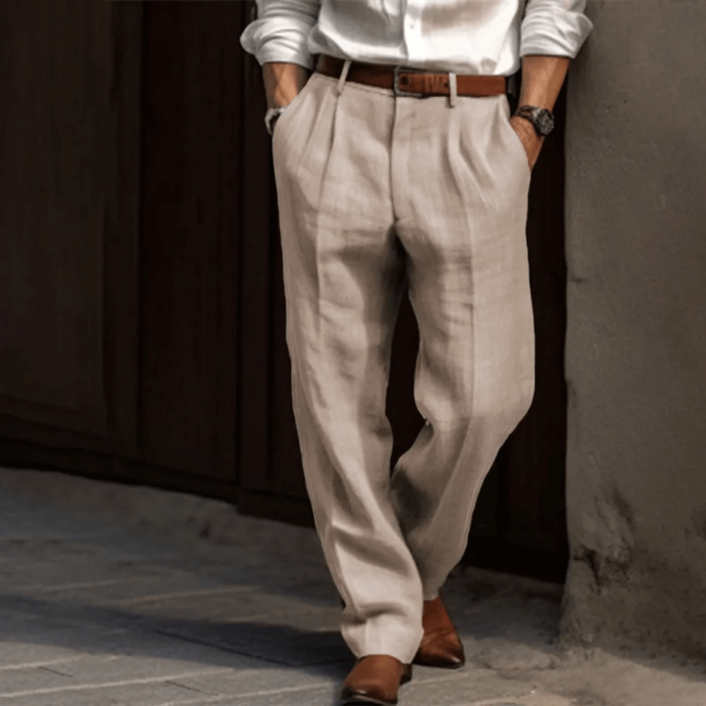 Herren Retro Leinenhose Im Weit Geschnittenen Stil