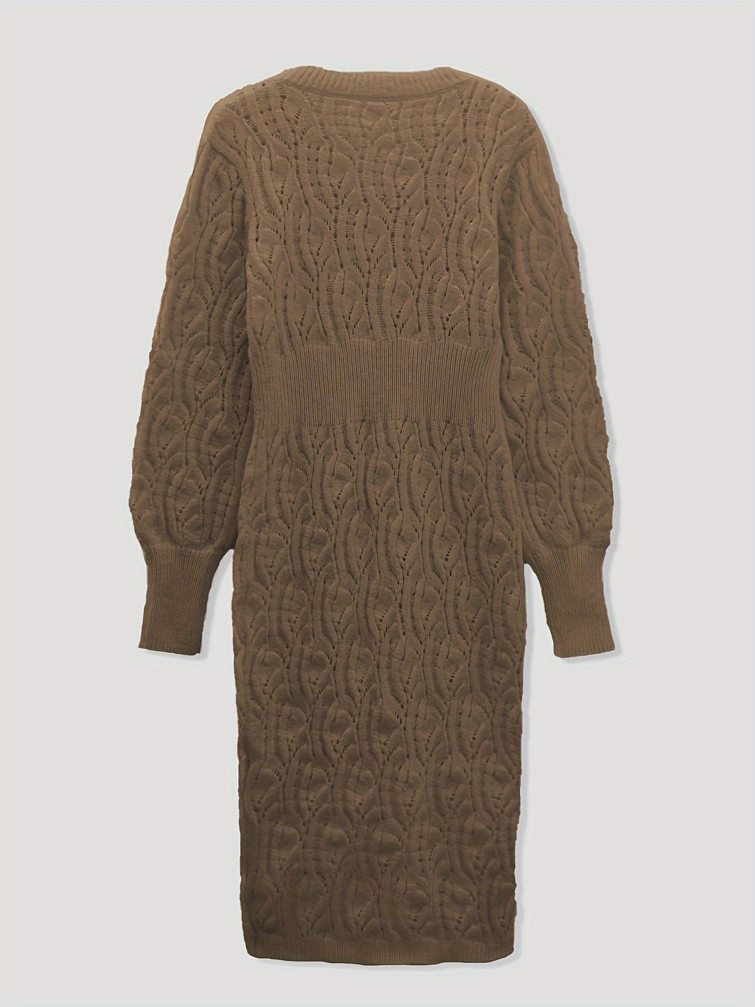 Drune |  Baumwolle Solide Loch Pullover V-Ausschnitt Lange Ärmel Midi Formelles Kleid Für Damen - Ideal für formelle Anlässe