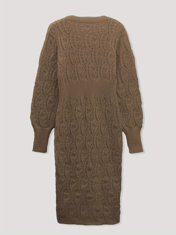 Drune |  Baumwolle Solide Loch Pullover V-Ausschnitt Lange Ärmel Midi Formelles Kleid Für Damen - Ideal für formelle Anlässe