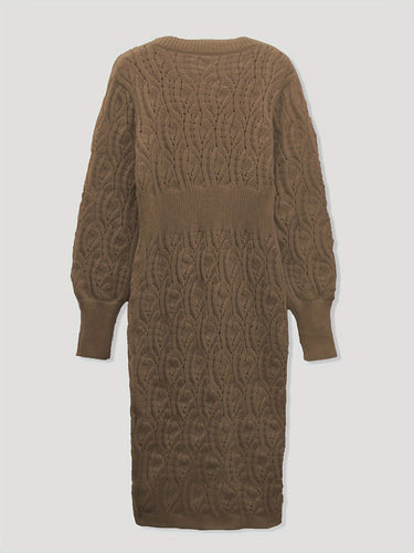 Drune |  Baumwolle Solide Loch Pullover V-Ausschnitt Lange Ärmel Midi Formelles Kleid Für Damen - Ideal für formelle Anlässe