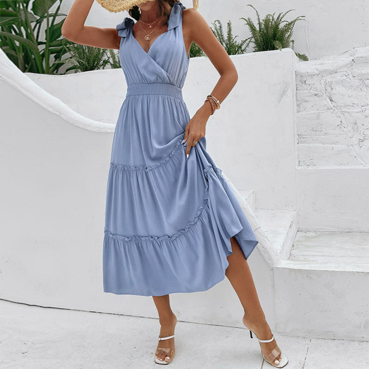 Drune | Solide Farbe Strumpfhalter Pilz Rand hohe Taille Kleid