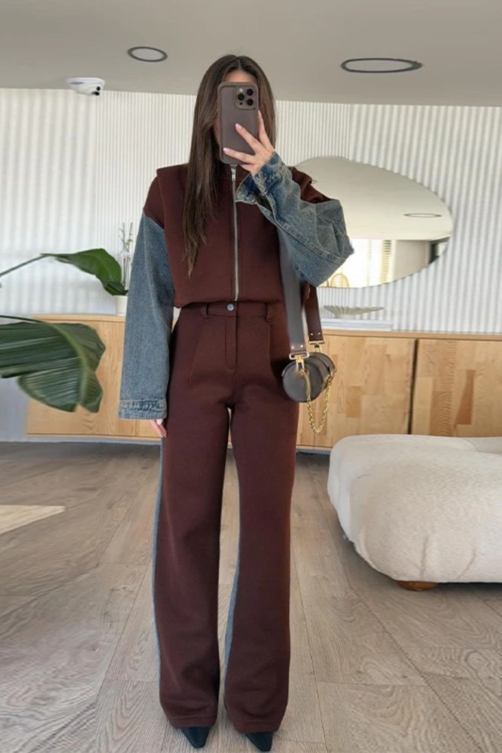 Drune | Casual denim patchwork sweatshirt jacket with zipper
