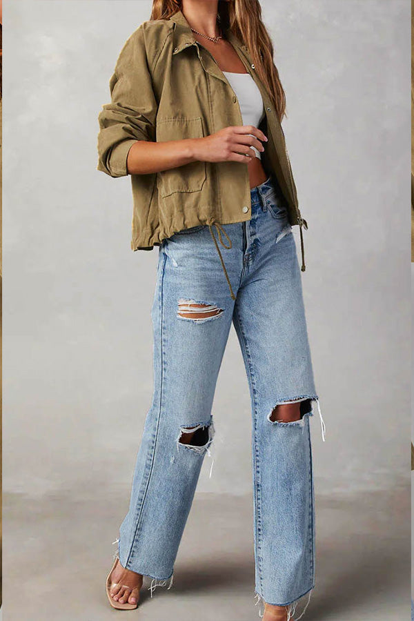 Drune | kariert Revers Mehrknopf-Zwei-Taschen-Midi-Jacke