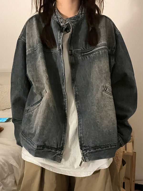 Drune | Blaue abgenutzte Zip-Jacke