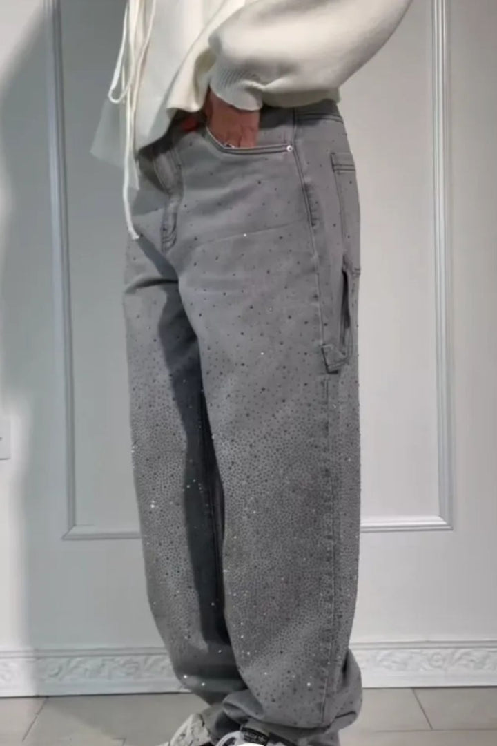 Drune | Damen Gewaschene Jeans Mit Strassdetails Im Weiten Schnitt
