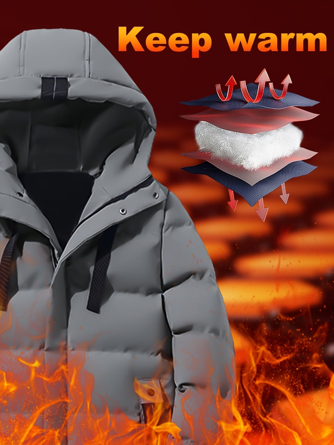 Drune |  Kapuzen Baumwollmaterial Mit Großer Tasche Und Kordelzug Winterjacke Für Herren - Perfekt für Outdoor-Aktivitäten