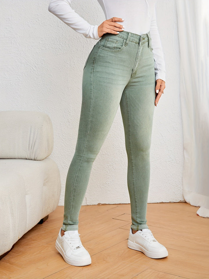 Drune | Olivgrüne High Waist Slim Fit Jeans Mit Stretch Denim