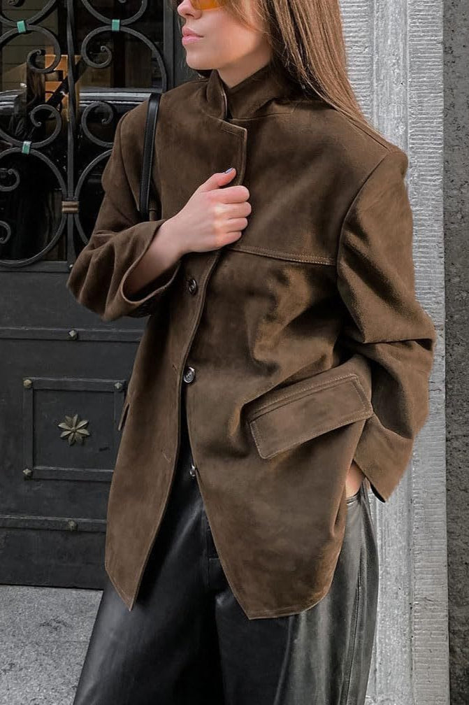 Drune | Wildleder-Finish Longline-Jacke
