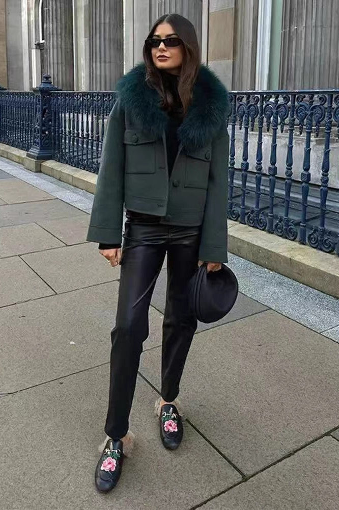 Drune | Abnehmbarer Pelzkragen Wolljacke