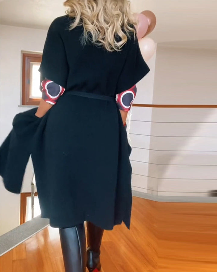 Drune | Lässiger Einfarbiger Cardigan mit Halblangen Ärmeln und Tasche