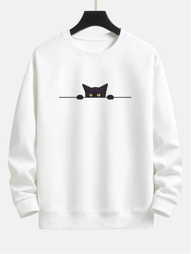 Drune | Relax Fit Sweatshirt Mit Schwarzem Katzenprint