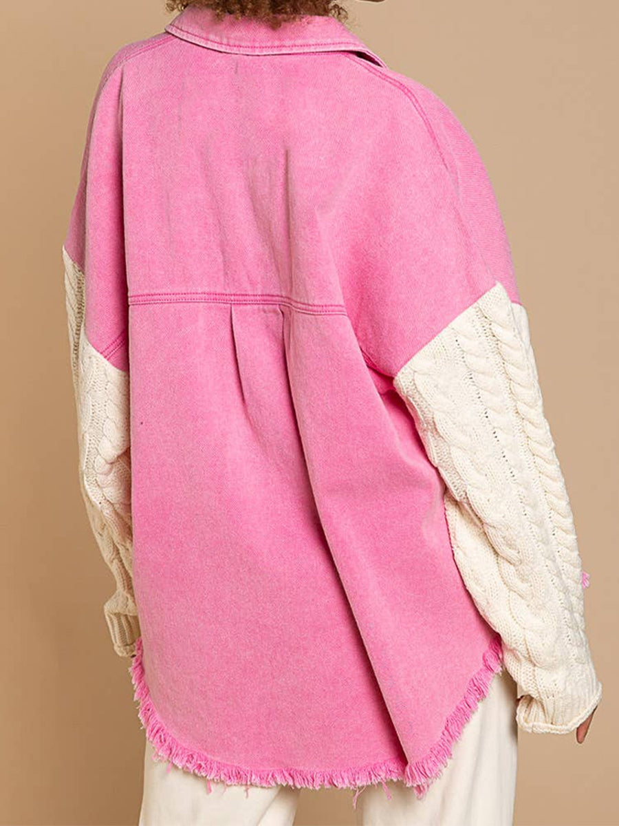 Drune | Kabelstrick Raw Hem Denim Jacke